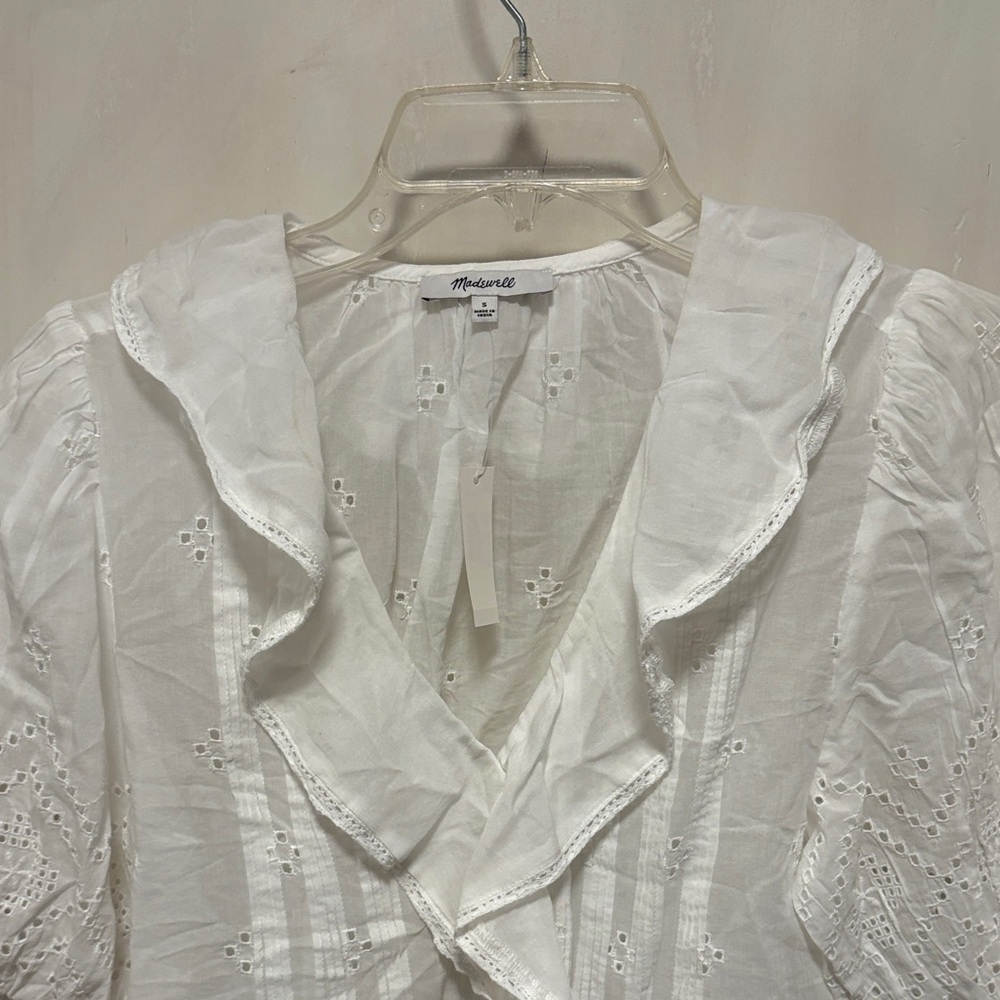 Madewell White Eyelet Ruffle Puffy Sleeve Blouse Top Brand New - Picture 7 of 15